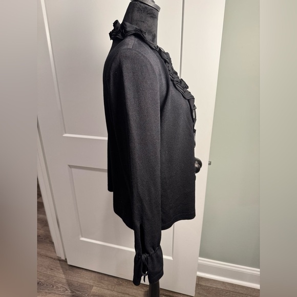 St. John Evening Essentials Black Santana Knit Silk Ruffle Detail Blazer 14 - Picture 4 of 10